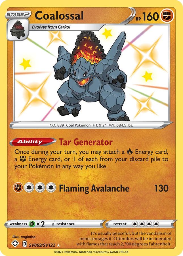 Buy Pokemon cards Australia - Coalossal SV069/SV122 - Premium Raw Card from Monster Mart - Pokémon Card Emporium - Shop now at Monster Mart - Pokémon Cards Australia. Shining Fates, Shiny Vault