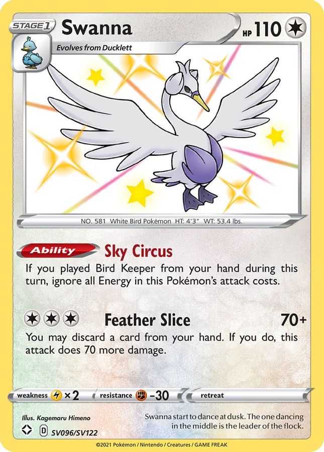 Buy Pokemon cards Australia - Swanna SV096/SV122 - Premium Raw Card from Monster Mart - Pokémon Card Emporium - Shop now at Monster Mart - Pokémon Cards Australia. MMB10, Shining Fates, Shiny Vault