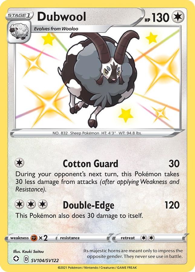 Buy Pokemon cards Australia - Dubwool SV104/SV122 - Premium Raw Card from Monster Mart - Pokémon Card Emporium - Shop now at Monster Mart - Pokémon Cards Australia. Shining Fates, Shiny Vault