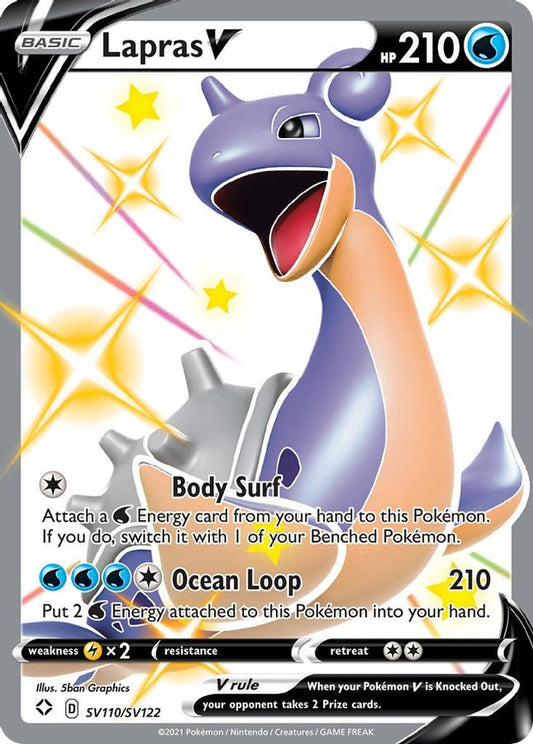 Buy Pokemon cards Australia - Lapras V SV110/SV122 - Premium Raw Card from Monster Mart - Pokémon Card Emporium - Shop now at Monster Mart - Pokémon Cards Australia. Shining Fates, Shiny Holo, Shiny Vault