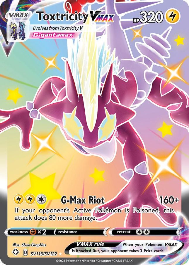 Buy Pokemon cards Australia - Toxtricity VMAX SV113/SV122 - Premium Raw Card from Monster Mart - Pokémon Card Emporium - Shop now at Monster Mart - Pokémon Cards Australia. Rainbow, Shining Fates, Shiny Holo, Shiny Vault, VMAX