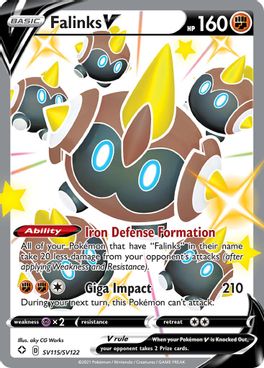 Buy Pokemon cards Australia - Falinks V SV115/SV122 - Premium Raw Card from Monster Mart - Pokémon Card Emporium - Shop now at Monster Mart - Pokémon Cards Australia. MMB10, Shining Fates, Shiny Vault