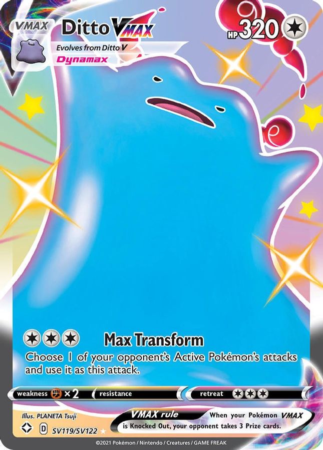 Buy Pokemon cards Australia - Ditto VMAX SV119/SV122 - Premium Raw Card from Monster Mart - Pokémon Card Emporium - Shop now at Monster Mart - Pokémon Cards Australia. Shining Fates, Shiny Holo, Shiny Vault, VMAX