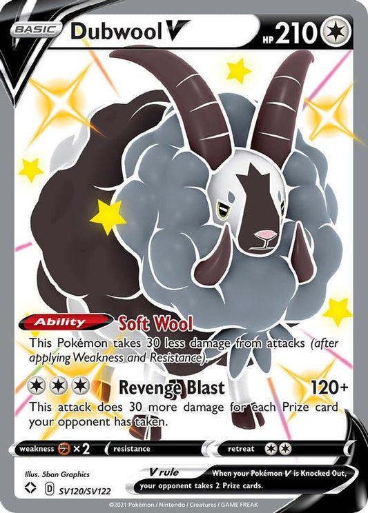 Buy Pokemon cards Australia - Dubwool V SV120/SV122 - Premium Raw Card from Monster Mart - Pokémon Card Emporium - Shop now at Monster Mart - Pokémon Cards Australia. MMB10, Shining Fates, Shiny Holo, Shiny Vault