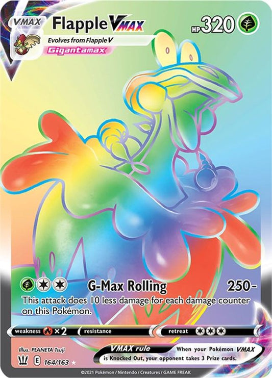 Buy Pokemon cards Australia - Flapple VMAX Rainbow 164/163 - Premium Raw Card from Monster Mart - Pokémon Card Emporium - Shop now at Monster Mart - Pokémon Cards Australia. Battle Styles, MMB20, Rainbow, Secret Rare, VMAX