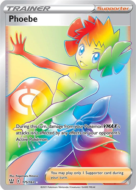 Buy Pokemon cards Australia - Phoebe Rainbow Trainer 175/163 - Premium Raw Card from Monster Mart - Pokémon Card Emporium - Shop now at Monster Mart - Pokémon Cards Australia. Battle Styles, MMB20, Rainbow, Secret Rare, Trainer
