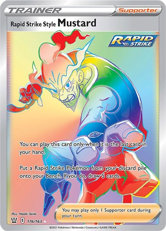 Buy Pokemon cards Australia - Mustard 176/163 - Premium Raw Card from Monster Mart - Pokémon Card Emporium - Shop now at Monster Mart - Pokémon Cards Australia. Battle Styles, Rainbow, Trainer