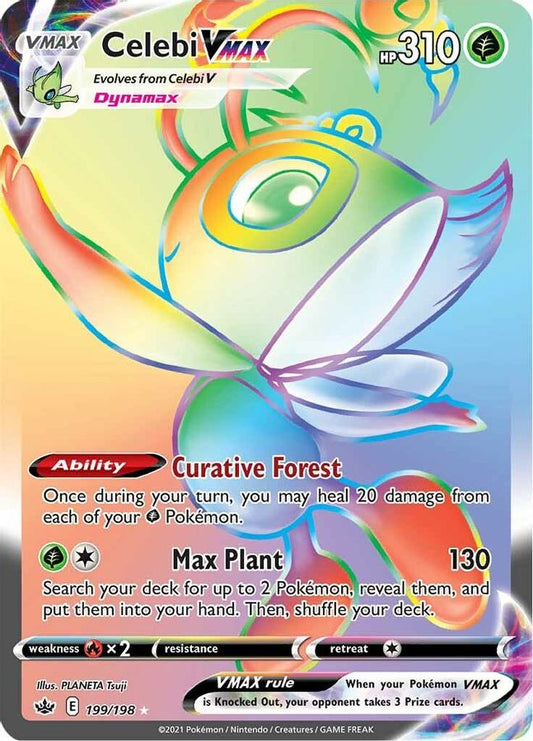 Buy Pokemon cards Australia - Celebi VMAX Rainbow 199/198 - Premium Raw Card from Monster Mart - Pokémon Card Emporium - Shop now at Monster Mart - Pokémon Cards Australia. BF20, Chilling Reign, Rainbow, Secret Rare