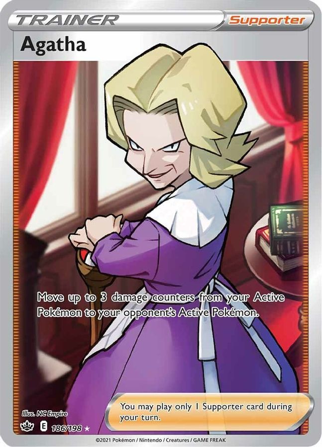 Buy Pokemon cards Australia - Agatha Trainer 186/198 - Premium Raw Card from Monster Mart - Pokémon Card Emporium - Shop now at Monster Mart - Pokémon Cards Australia. Chilling Reign, Trainer