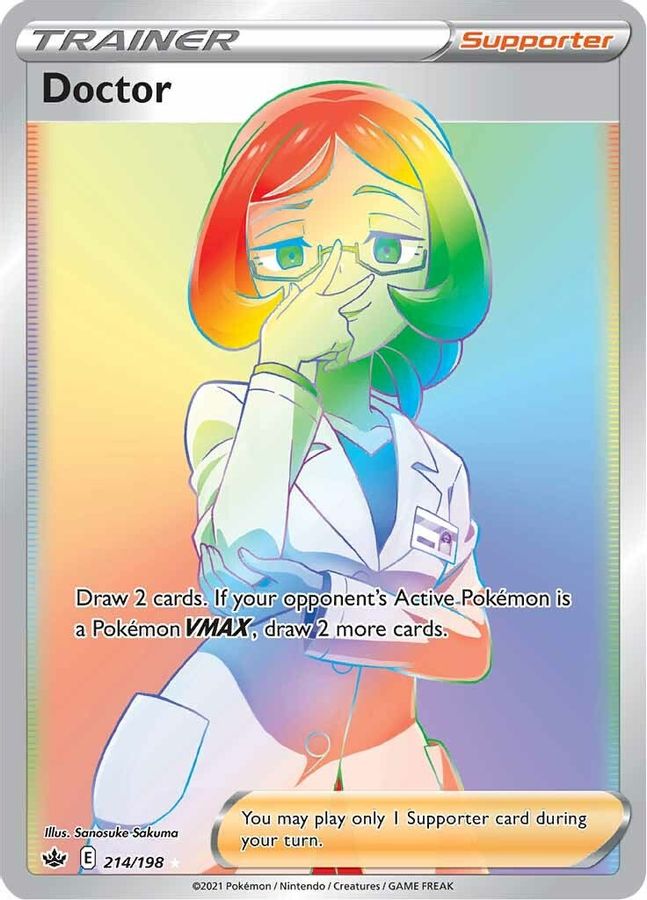 Buy Pokemon cards Australia - Doctor 214/198 - Premium Raw Card from Monster Mart - Pokémon Card Emporium - Shop now at Monster Mart - Pokémon Cards Australia. Chilling Reign, New 11 Mar, Rainbow, Secret Rare, Trainer