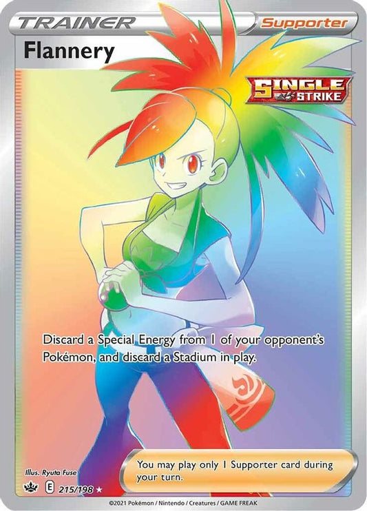 Buy Pokemon cards Australia - Flannery Trainer Rainbow 215/198 - Premium Raw Card from Monster Mart - Pokémon Card Emporium - Shop now at Monster Mart - Pokémon Cards Australia. Chilling Reign, Rainbow, Trainer