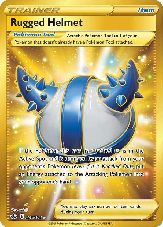 Buy Pokemon cards Australia - Rugged Helmet 228/198 - Premium Raw Card from Monster Mart - Pokémon Card Emporium - Shop now at Monster Mart - Pokémon Cards Australia. Chilling Reign, Gold, New 11 Mar, Secret Rare, Trainer
