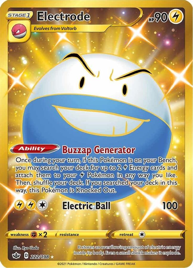 Buy Pokemon cards Australia - Electrode 222/198 - Premium Raw Card from Monster Mart - Pokémon Card Emporium - Shop now at Monster Mart - Pokémon Cards Australia. Chilling Reign, Gold, MMB20, Secret Rare