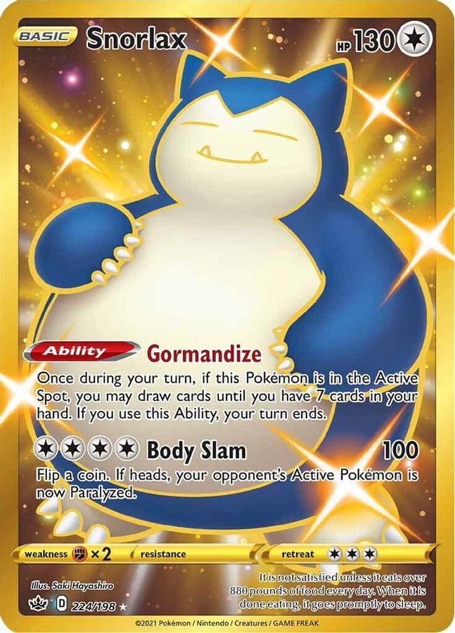 Buy Pokemon cards Australia - Snorlax 224/198 - Premium Raw Card from Monster Mart - Pokémon Card Emporium - Shop now at Monster Mart - Pokémon Cards Australia. Chilling Reign, Gold, Secret Rare