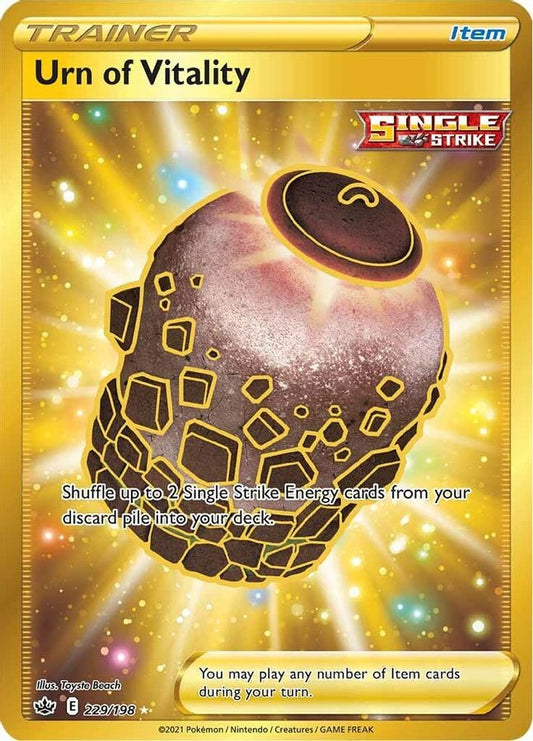 Buy Pokemon cards Australia - Urn of Vitality 229/198 - Premium Raw Card from Monster Mart - Pokémon Card Emporium - Shop now at Monster Mart - Pokémon Cards Australia. Chilling Reign, Gold, New 11 Mar, Secret Rare, Trainer