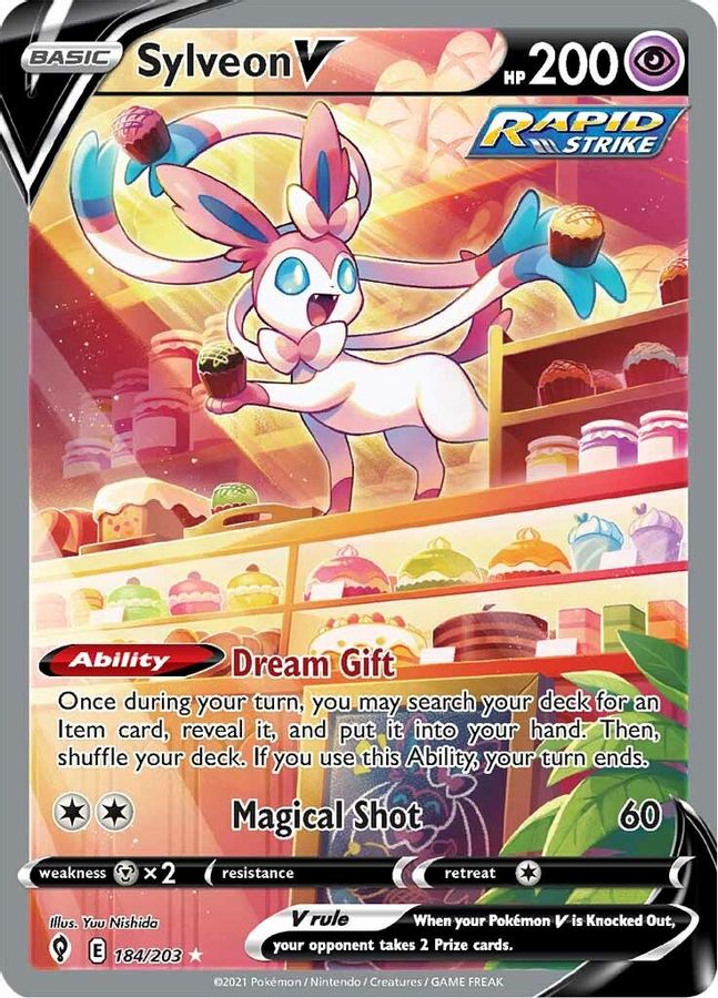 Buy Pokemon cards Australia - Sylveon V 184/203 - Premium Raw Card from Monster Mart - Pokémon Card Emporium - Shop now at Monster Mart - Pokémon Cards Australia. Alt Art, Evolving Skies, Ultra Rare