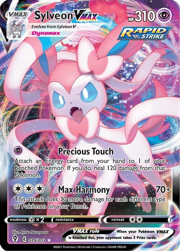 Buy Pokemon cards Australia - Sylveon VMAX 075/203 - Premium Raw Card from Monster Mart - Pokémon Card Emporium - Shop now at Monster Mart - Pokémon Cards Australia. Evolving Skies, VMAX