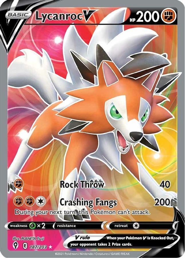 Buy Pokemon cards Australia - Lycanroc V Full Art 187/203 - Premium Raw Card from Monster Mart - Pokémon Card Emporium - Shop now at Monster Mart - Pokémon Cards Australia. Evolving Skies, Full Art