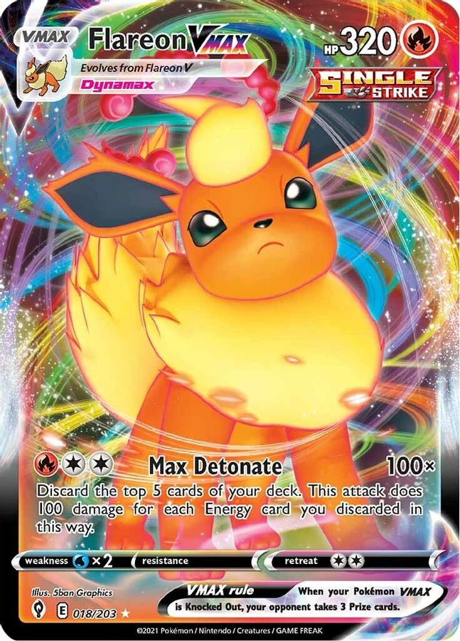 Buy Pokemon cards Australia - Flareon VMAX 018/203 - Premium Raw Card from Monster Mart - Pokémon Card Emporium - Shop now at Monster Mart - Pokémon Cards Australia. Evolving Skies, VMAX