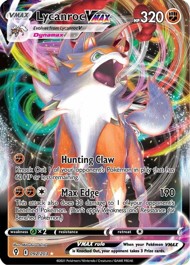 Buy Pokemon cards Australia - Lycanroc VMAX 092/203 - Premium Raw Card from Monster Mart - Pokémon Card Emporium - Shop now at Monster Mart - Pokémon Cards Australia. Evolving Skies, MMB20, VMAX