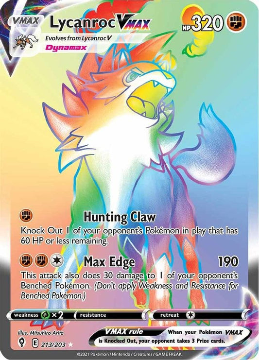 Buy Pokemon cards Australia - Lycanroc VMAX 213/203 - Premium Raw Card from Monster Mart - Pokémon Card Emporium - Shop now at Monster Mart - Pokémon Cards Australia. Evolving Skies, Rainbow, Secret Rare, VMAX