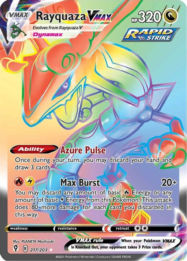 Buy Pokemon cards Australia - Rayquaza VMAX 217/203 - Premium  from Monster Mart - Pokémon Card Emporium - Shop now at Monster Mart - Pokémon Cards Australia. Evolving Skies, Rainbow, VMAX