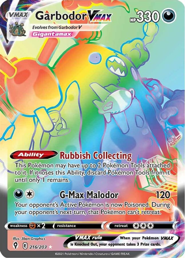 Buy Pokemon cards Australia - Garbodor VMAX 216/203 - Premium Raw Card from Monster Mart - Pokémon Card Emporium - Shop now at Monster Mart - Pokémon Cards Australia. Evolving Skies, Rainbow, VMAX