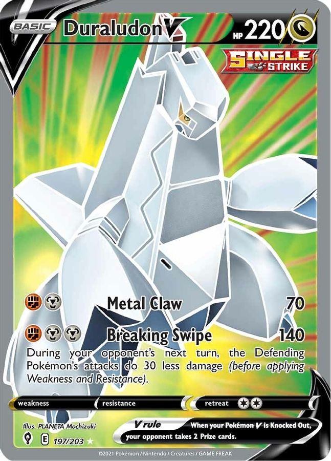 Buy Pokemon cards Australia - Duraludon V Full Art 197/203 - Premium Raw Card from Monster Mart - Pokémon Card Emporium - Shop now at Monster Mart - Pokémon Cards Australia. Evolving Skies, Full Art