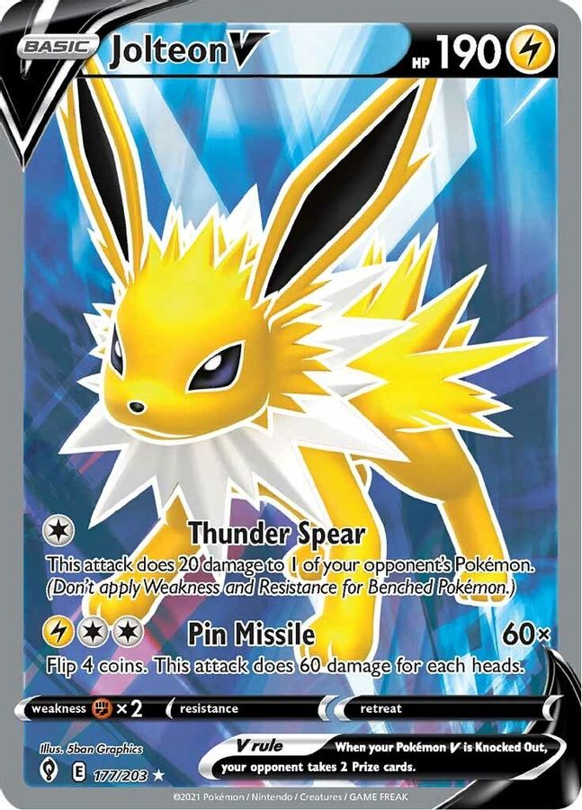 Buy Pokemon cards Australia - Jolteon V 177/203 - Premium Raw Card from Monster Mart - Pokémon Card Emporium - Shop now at Monster Mart - Pokémon Cards Australia. Evolving Skies, Full Art