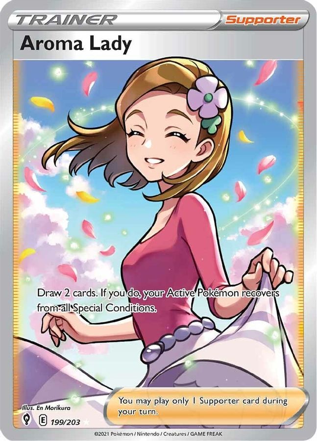 Buy Pokemon cards Australia - Aroma Lady 199/203 - Premium Raw Card from Monster Mart - Pokémon Card Emporium - Shop now at Monster Mart - Pokémon Cards Australia. Evolving Skies, Trainer