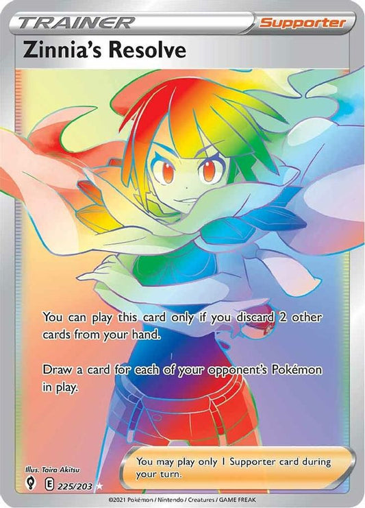 Buy Pokemon cards Australia - Zinnia's Resolve Rainbow Trainer 225/203 - Premium Raw Card from Monster Mart - Pokémon Card Emporium - Shop now at Monster Mart - Pokémon Cards Australia. Evolving Skies, Rainbow, Secret Rare, Trainer