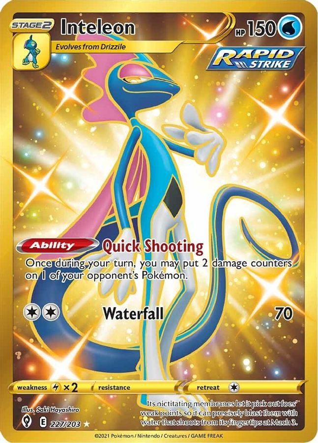 Buy Pokemon cards Australia - Inteleon 227/203 - Premium Raw Card from Monster Mart - Pokémon Card Emporium - Shop now at Monster Mart - Pokémon Cards Australia. Evolving Skies, MMB10, Secret Rare