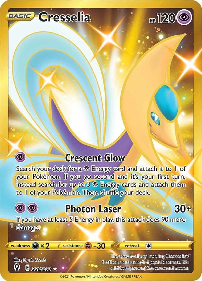 Buy Pokemon cards Australia - Cresselia 228/203 - Premium Raw Card from Monster Mart - Pokémon Card Emporium - Shop now at Monster Mart - Pokémon Cards Australia. Evolving Skies, Gold, Secret Rare