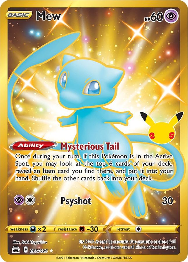 Buy Pokemon cards Australia - Mew 025/025 - Premium Raw Card from Monster Mart - Pokémon Card Emporium - Shop now at Monster Mart - Pokémon Cards Australia. Celebrations, Gold, Secret Rare