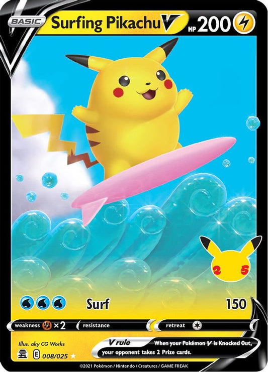 Buy Pokemon cards Australia - Surfing Pikachu V 008/025 - Premium Raw Card from Monster Mart - Pokémon Card Emporium - Shop now at Monster Mart - Pokémon Cards Australia. Celebrations
