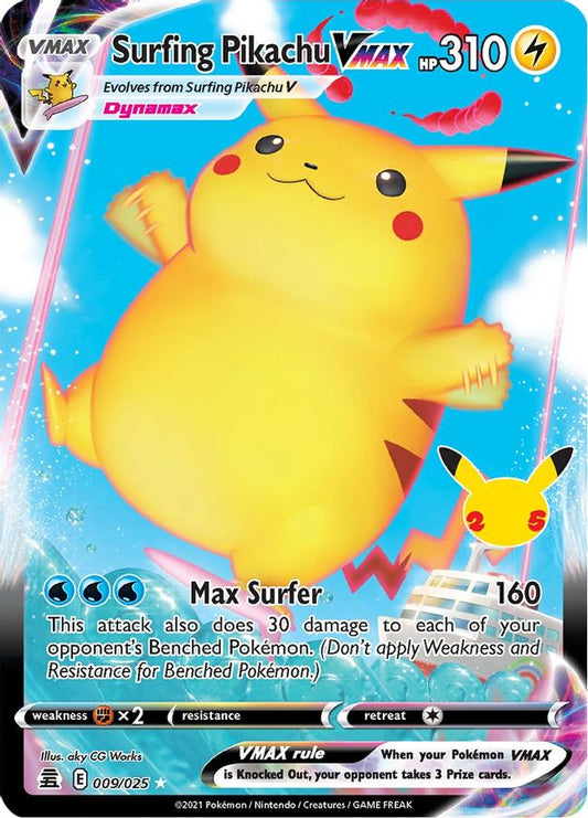 Buy Pokemon cards Australia - Surfing Pikachu VMAX 009/025 - Premium Raw Card from Monster Mart - Pokémon Card Emporium - Shop now at Monster Mart - Pokémon Cards Australia. BF20, Celebrations, VMAX