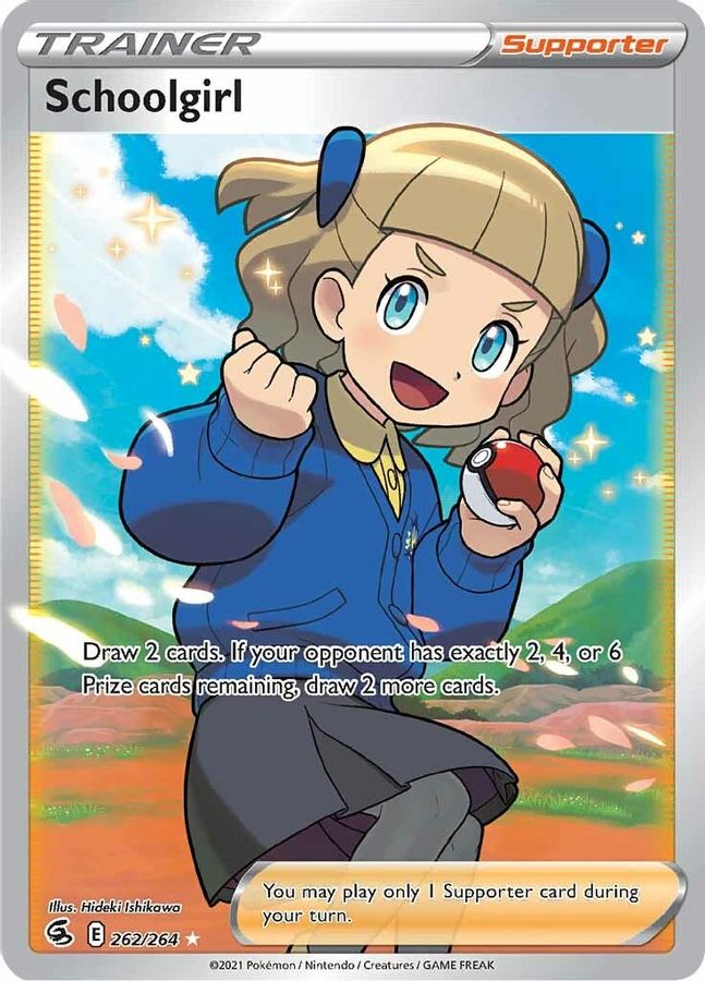 Buy Pokemon cards Australia - Schoolgirl 262/264 - Premium Raw Card from Monster Mart - Pokémon Card Emporium - Shop now at Monster Mart - Pokémon Cards Australia. Full Art, Fusion Strike, New 27 Feb, Trainer