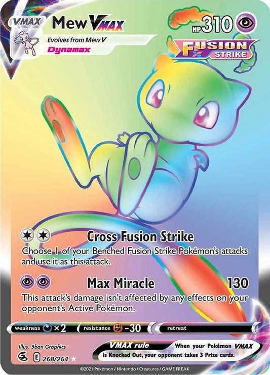 Buy Pokemon cards Australia - Mew VMAX 268/264 - Premium Raw Card from Monster Mart - Pokémon Card Emporium - Shop now at Monster Mart - Pokémon Cards Australia. Fusion Strike, Rainbow, Secret Rare, VMAX