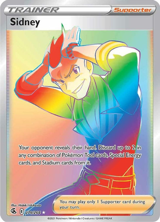 Buy Pokemon cards Australia - Sidney Rainbow Trainer 279/264 - Premium Raw Card from Monster Mart - Pokémon Card Emporium - Shop now at Monster Mart - Pokémon Cards Australia. Fusion Strike, MMB10, Rainbow, Trainer