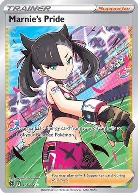 Buy Pokemon cards Australia - Marnie's Pride Trainer 171/172 - Premium Raw Card from Monster Mart - Pokémon Card Emporium - Shop now at Monster Mart - Pokémon Cards Australia. Brilliant Stars, Trainer