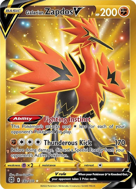 Buy Pokemon cards Australia - Zapdos V 182/172 - Premium Raw Card from Monster Mart - Pokémon Card Emporium - Shop now at Monster Mart - Pokémon Cards Australia. Brilliant Stars, Gold, MMB30, Secret Rare