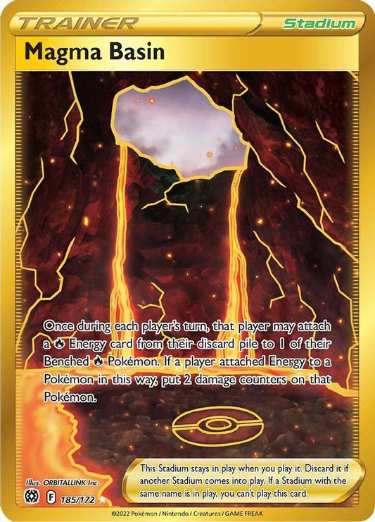 Buy Pokemon cards Australia - Magma Basin 185/172 - Premium Raw Card from Monster Mart - Pokémon Card Emporium - Shop now at Monster Mart - Pokémon Cards Australia. Brilliant Stars, Gold, Secret Rare