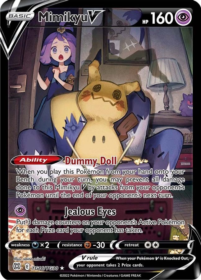 Buy Pokemon cards Australia - Mimikyu V TG16/TG30 - Premium Raw Card from Monster Mart - Pokémon Card Emporium - Shop now at Monster Mart - Pokémon Cards Australia. Brilliant Stars, Trainer Gallery