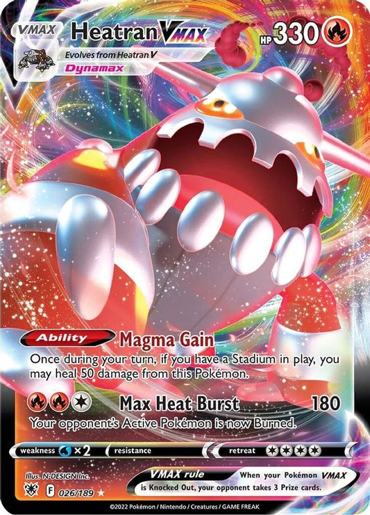 Buy Pokemon cards Australia - Heatran VMAX 026/189 - Premium Raw Card from Monster Mart - Pokémon Card Emporium - Shop now at Monster Mart - Pokémon Cards Australia. Astral Radiance, MMB40, VMAX