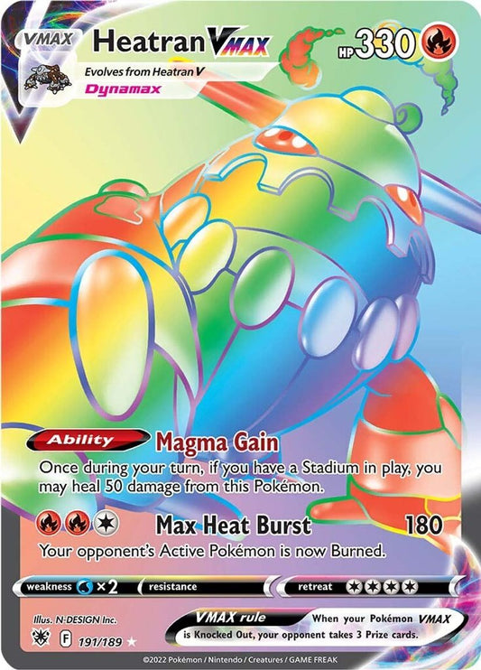 Buy Pokemon cards Australia - Heatran Vmax Rainbow 191/189 - Premium Raw Card from Monster Mart - Pokémon Card Emporium - Shop now at Monster Mart - Pokémon Cards Australia. Astral Radiance, Rainbow