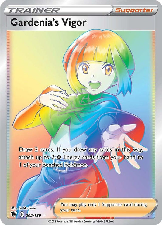 Buy Pokemon cards Australia - Gardenia's Vigor Trainer Rainbow 202/189 - Premium Raw Card from Monster Mart - Pokémon Card Emporium - Shop now at Monster Mart - Pokémon Cards Australia. Darkness Ablaze, Rainbow, Trainer