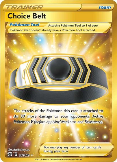 Buy Pokemon cards Australia - Choice Belt 211/189 - Premium Raw Card from Monster Mart - Pokémon Card Emporium - Shop now at Monster Mart - Pokémon Cards Australia. Astral Radiance, Gold, Secret Rare, Trainer
