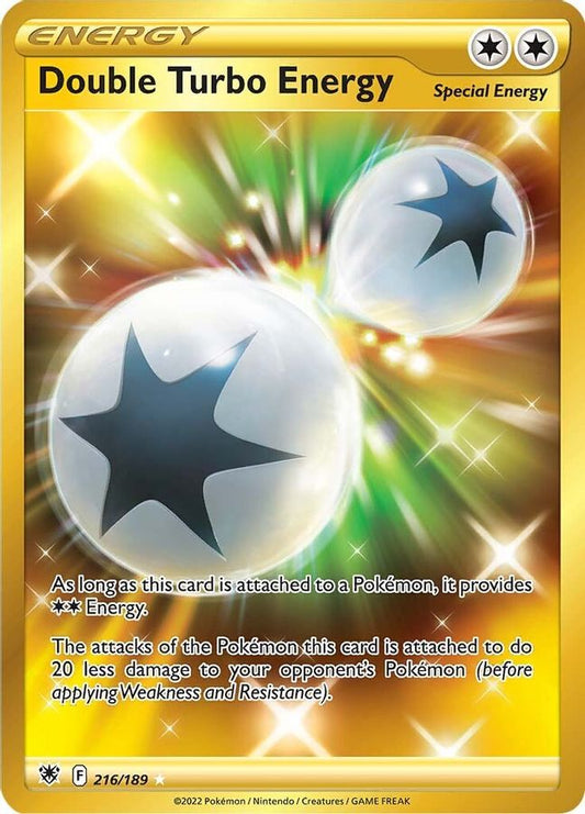 Buy Pokemon cards Australia - Double Turbo Energy 216/189 - Premium Raw Card from Monster Mart - Pokémon Card Emporium - Shop now at Monster Mart - Pokémon Cards Australia. Astral Radiance, Gold, Secret Rare
