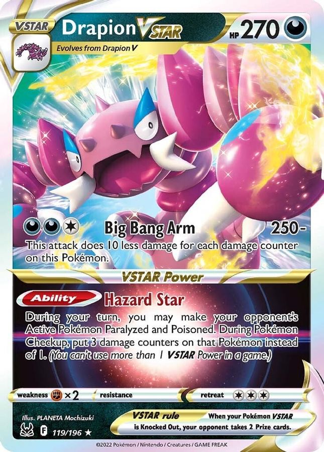 Buy Pokemon cards Australia - Drapion VSTAR 119/196 - Premium Raw Card from Monster Mart - Pokémon Card Emporium - Shop now at Monster Mart - Pokémon Cards Australia. Lost Origin, MMB50, VSTAR