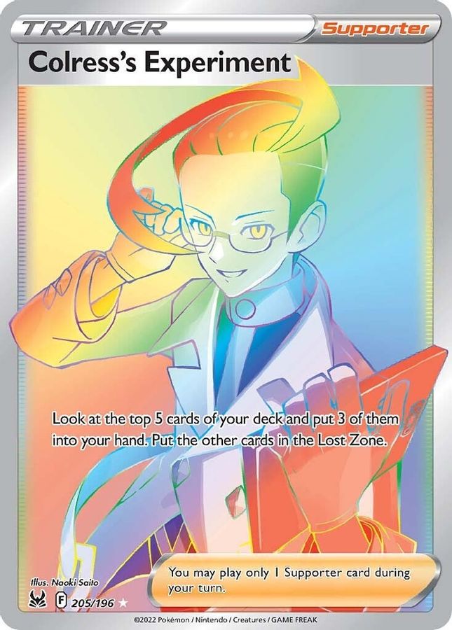 Buy Pokemon cards Australia - Colress's Experiment Rainbow Trainer 205/196 - Premium Raw Card from Monster Mart - Pokémon Card Emporium - Shop now at Monster Mart - Pokémon Cards Australia. Lost Origin, Rainbow, Secret Rare, Trainer